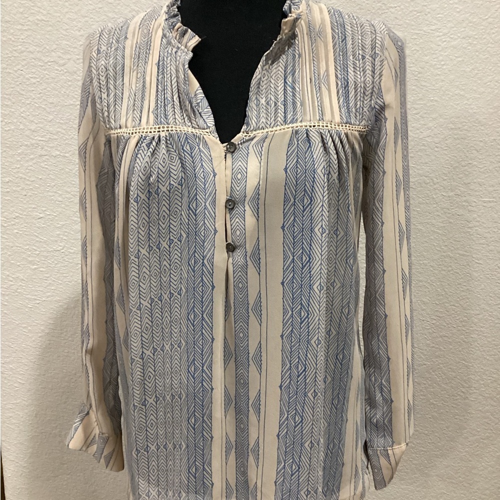 Anthropologie Dolan Blue and White Long Sleeve Buttoned Blouse